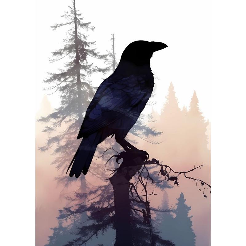 Black Crow Canvas Poster Watercolor Raven Animal Bird Wall Art Picture for Living Room Bedroom Bar Club Modern Home Decor Gift