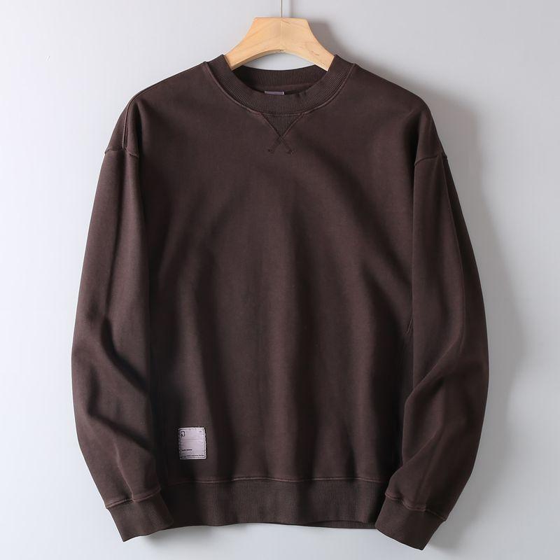 Heavyweight Washed Cotton Terry Crewneck Sweatshirt for Men, Spring and Autumn Vintage Trendy Top Jacket