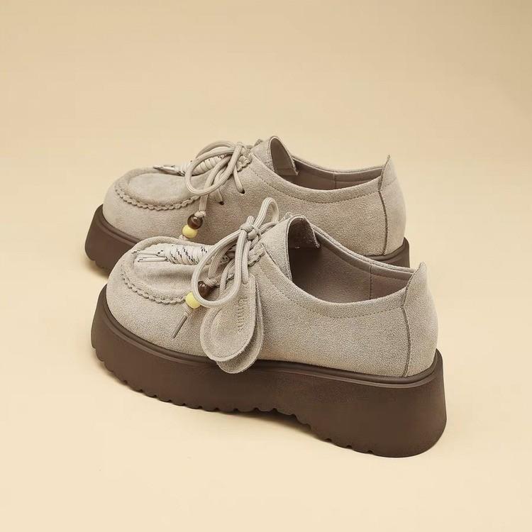 Baotou Half Slippers Women's Shoes 2025 New Fashion Matte Leather Platform Muffin Lace-up Lazy Casual Shoes Muller Shoes