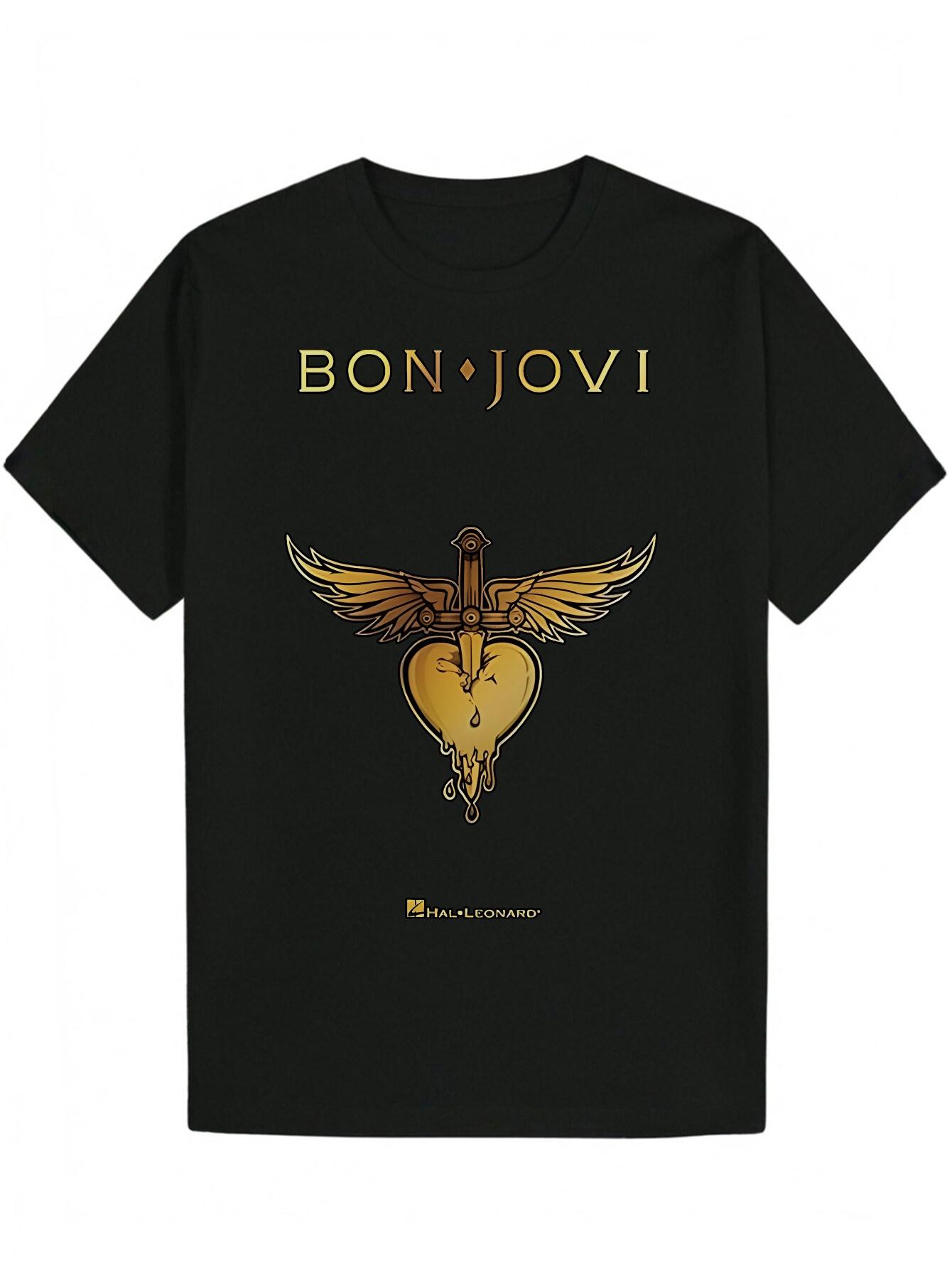 

Graphic T-shirt - Black Band Tee with Golden Wings & Heart Design XXL