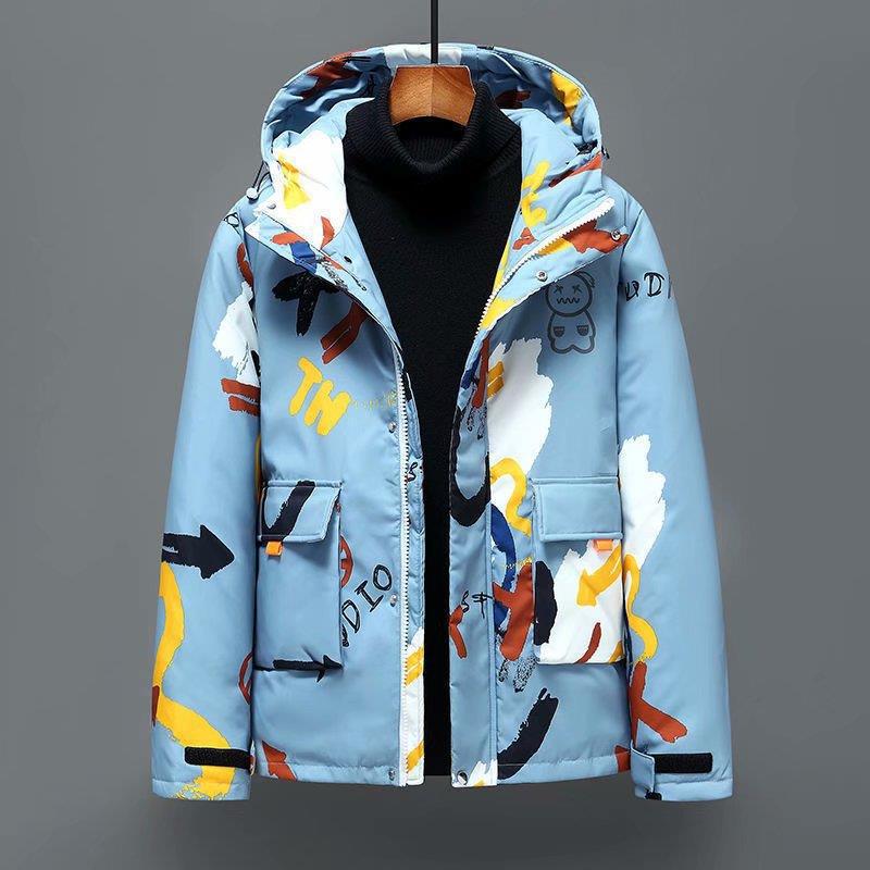 

2023 Men s Winter Down Jacket - Youth Thick Cartoon Bear Graffiti Design XXL