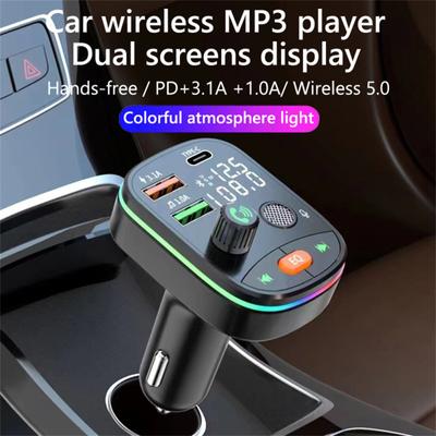 Bluetooth uyumlu 5.0 FM Verici Kablosuz PD 20W Hızlı Şarj Çift Ekranlı Çift Usb Şarj Cihazı