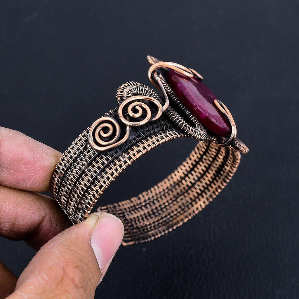 Ruby Bangle Gemstone Jewelry, 999 Copper Wire Wrapped Handmade Bangle, Latest Design Cuff Jewelry