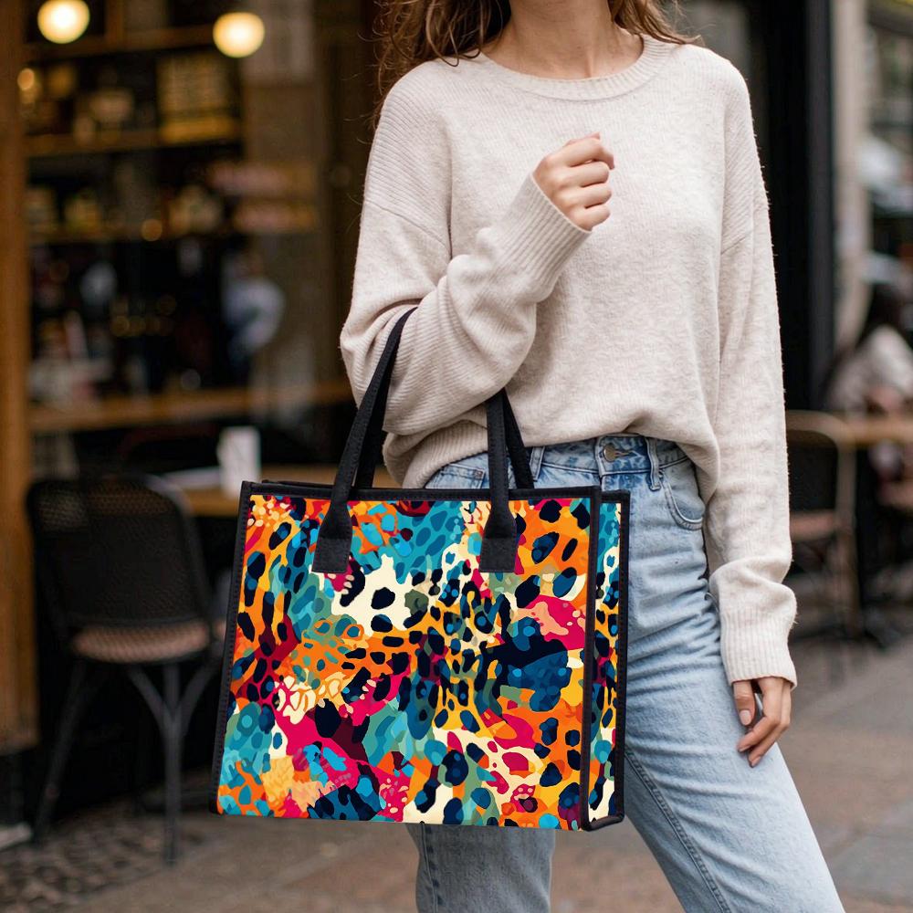 Colorful Leopard Print Tote Bag Casual Daily Large Capacity Shopping Shoulder Handbag