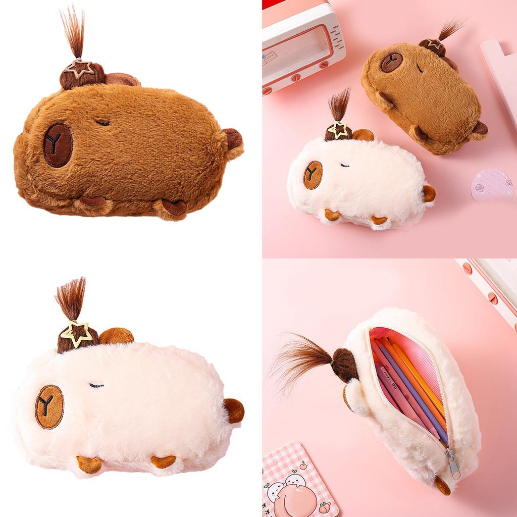 Cartoon Plush Pencil Bag Plush Pen Pouches Zippered Pen Case Big Capacity Stationeries Bag for Kid Gift