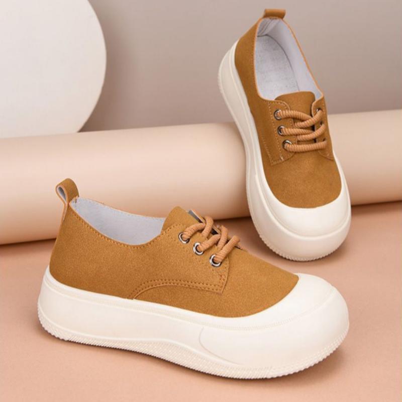 Women's Casual Shoes Thick-soled Round-toed Lace-up Height-enhancing White Shoes Fashionable Loafers