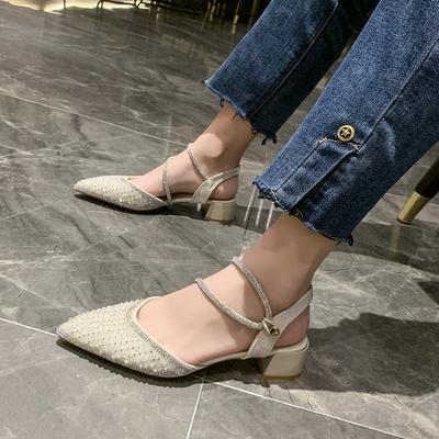 Glanzende Bruidsschoenen Dames 2024 Mode Kristallen Band Transparante Hakken Pumps Vrouw Puntige Neus Glanzende Hoge Hakken Schoenen Pumps