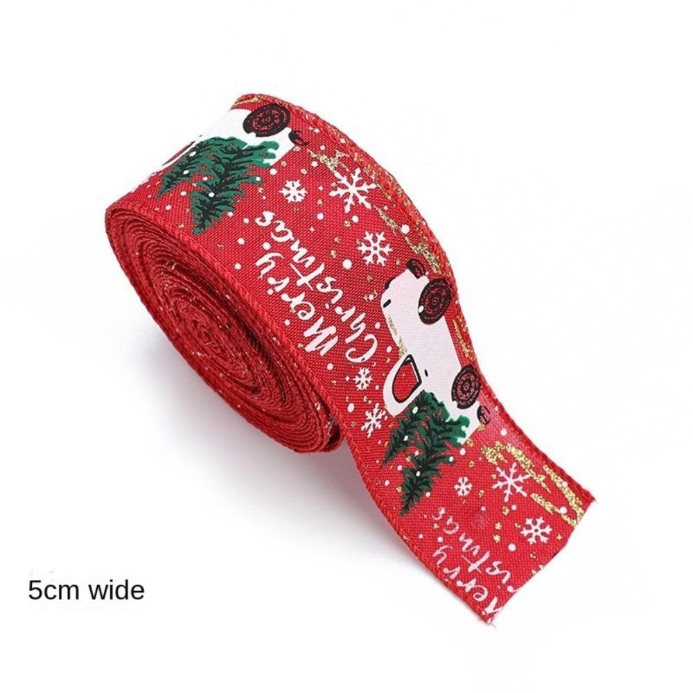 2m Christmas Ribbon DIY Lmitation Linen Fabric Swirl Ribbon Christmas Tree Ribbon Plaid Bow Snowflake Burlap Ribbon