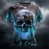 2026 Summer 3D Skull Print with Fire Pattern Men's T-Shirt - Stylish Round-Neck Short-Sleeve T-Shirt - Spooky Halloween Top