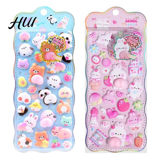 Stress Relief Stickers 3D Puffy Sticker Cartoon Rabbit Bear Panda DIY Phone Case Notebook Scrapbooking Decorative Sheet Preschool Teacher Boy