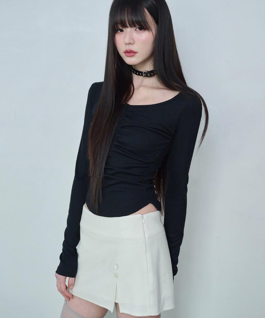 Leijeumiya Faye Soft Shirring Top [Black]