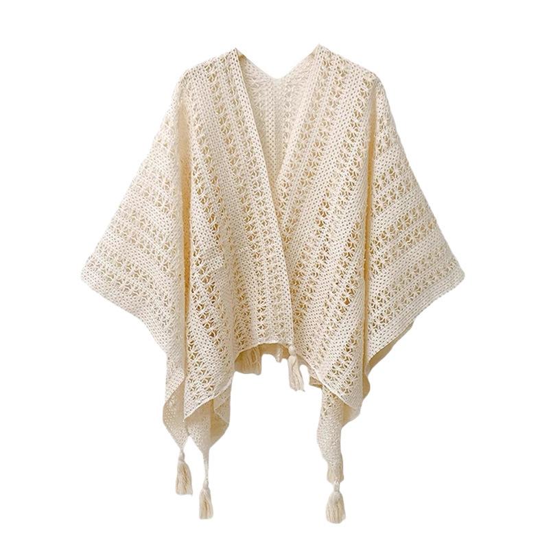 Ombre Spring Summer Hollow Out Ethnic Shawl Ladies Lightweight Travel Scarf Cape бежевый