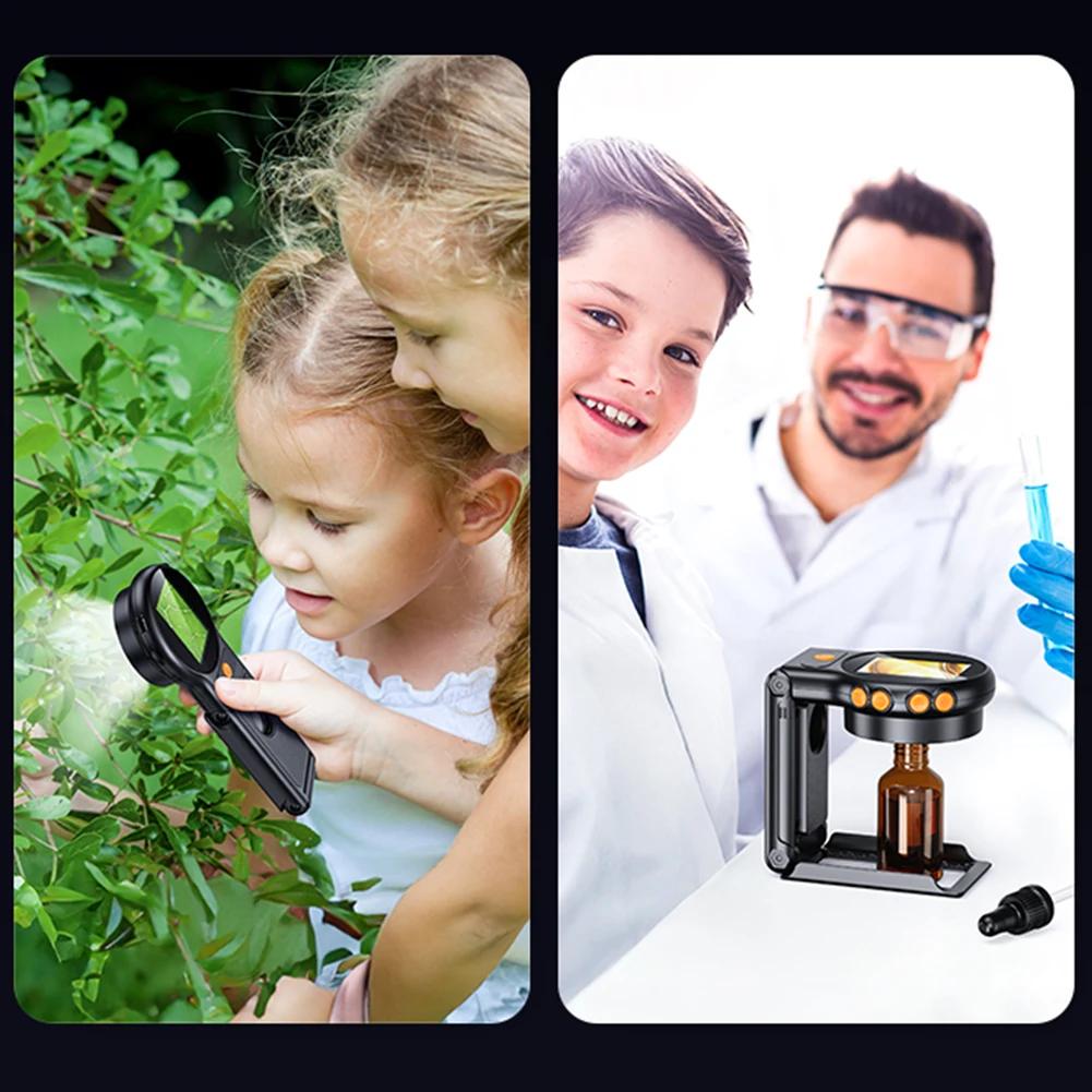 Microscopio Digitale Portatile Manuale 500X Lente d'Ingrandimento Educativa Scientifica HD Elettronica per Gioielli Monete con Luce