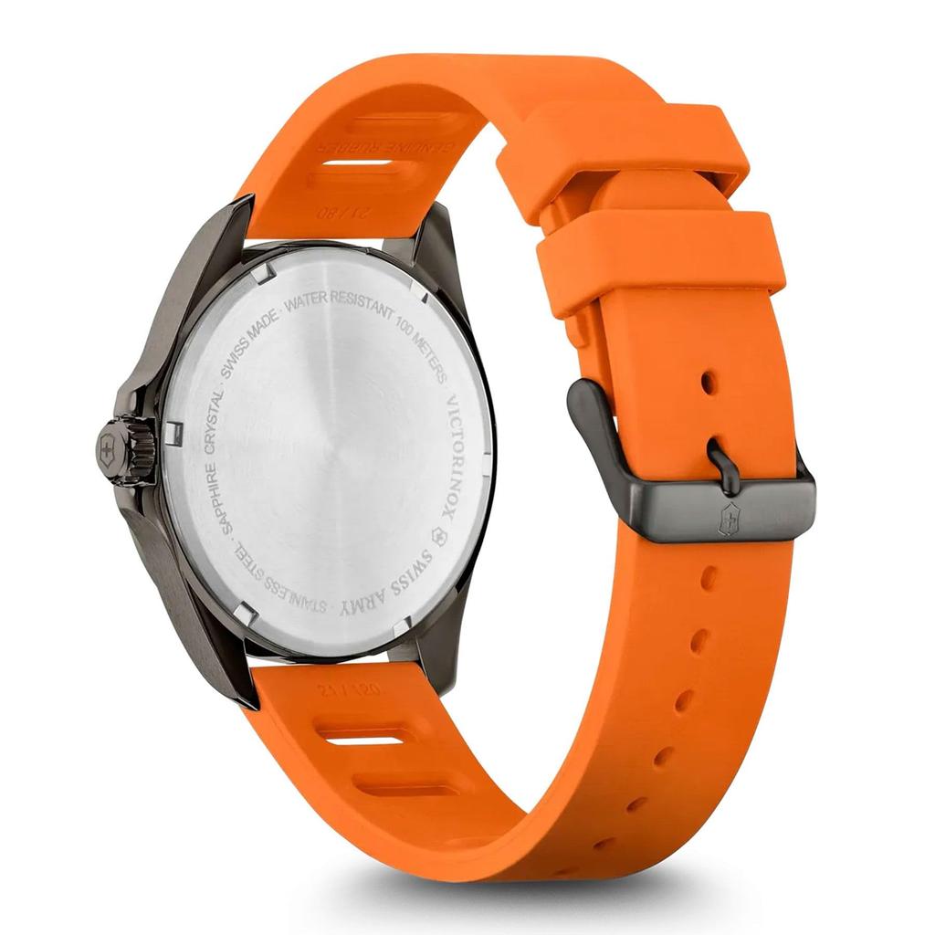 Victorinox Uhr FIELDFORCE GMT Gehäuse aus schwarz PVD-beschichtetem Edelstahl (316L) Schwarzes Zifferblatt Orangefarbenes Kautschukarmband 241897 Herren Normal Importiert