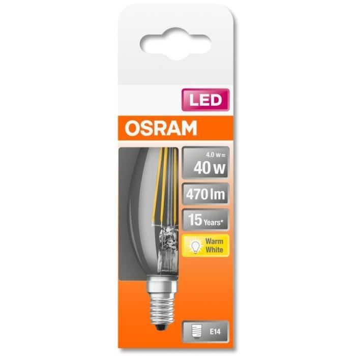 OSRAM Ampoule LED Flamme clair filament 4W=40 E14 chaud