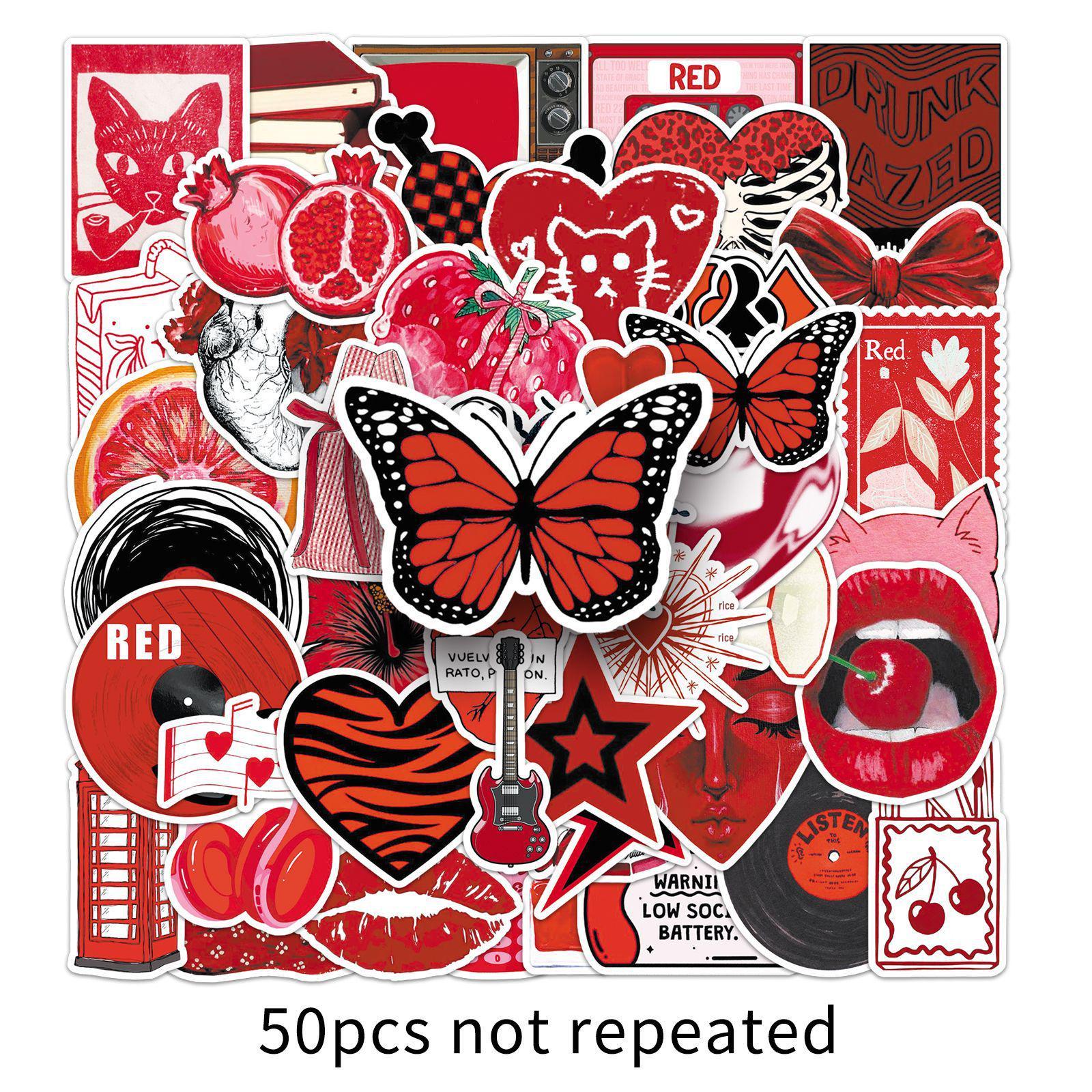 50pcs Y2K Red Graffiti Waterproof Stickers: Trendy DIY Decor for Suitcases & Helmets