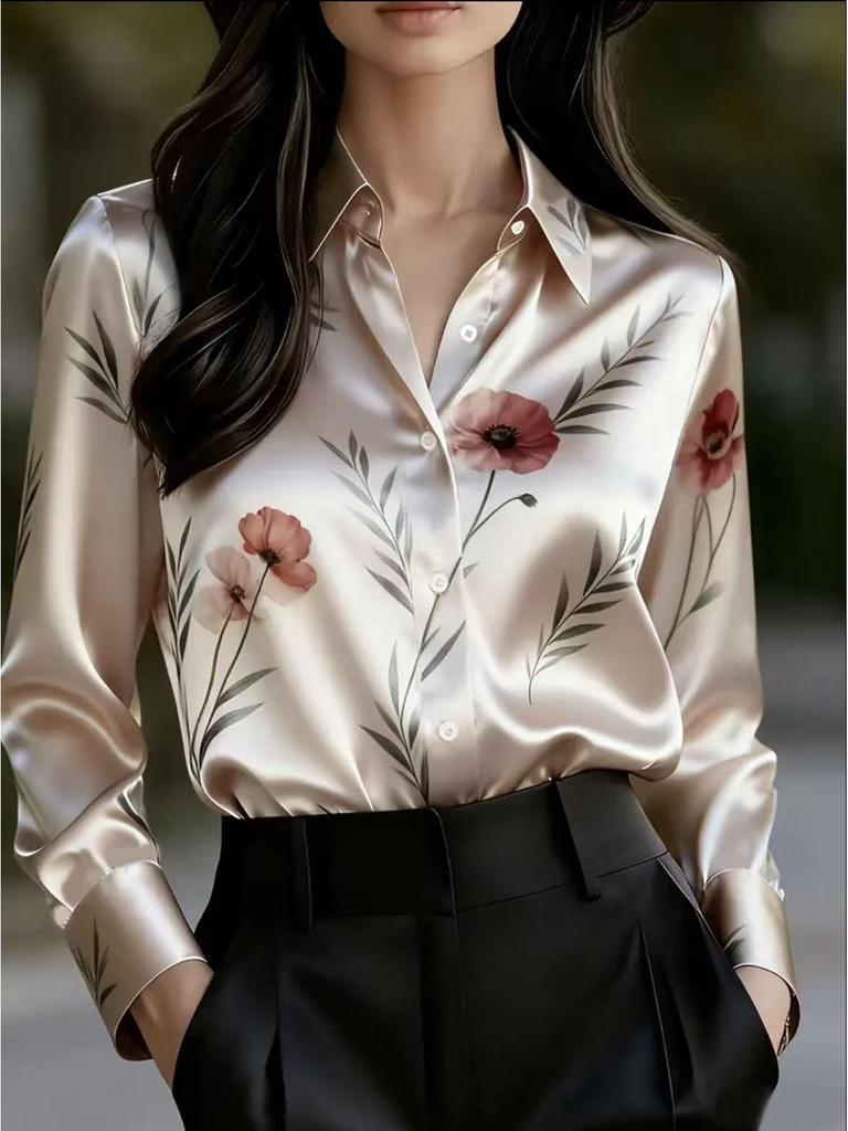 European & American Women's Floral Retro Long Sleeve French Shirt 2026 Design