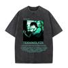 Japanese Anime Serial Experiments Lain Vintage Washed T Shirt Manga Iwakura Girl Sci Fi T-shirts Men 100% Cotton Casual T Shirt