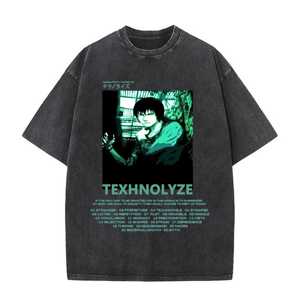 Japanese Anime Serial Experiments Lain Vintage Washed T Shirt Manga Iwakura Girl Sci Fi T-shirts Men 100% Cotton Casual T Shirt