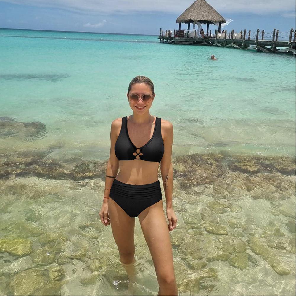 High Waist Bikini Set for Women 2025 Summer Two Pieces Solid Color Hollow Out Sexy Swimsuit Beach Bathing Suit Swimwear Women