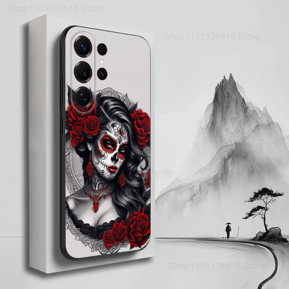 Catrina Skull Girl Mexican Case For Samsung S21,S9,S22,S25,S20,S10,Plus,Ultra,S24,S23,FE,Lite,Soft Silicone Black