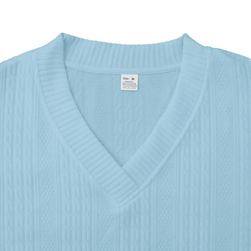 2024 Spring/Summer New European and American Casual Loose 7/4 Sleeve Jacquard Knitwear Top Shorts Men's Set