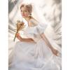 French Light Wedding Dress 1011 New Bride One-word Shoulder Suspenders Small Bow Temperament Presiding Over Dress Trailing
