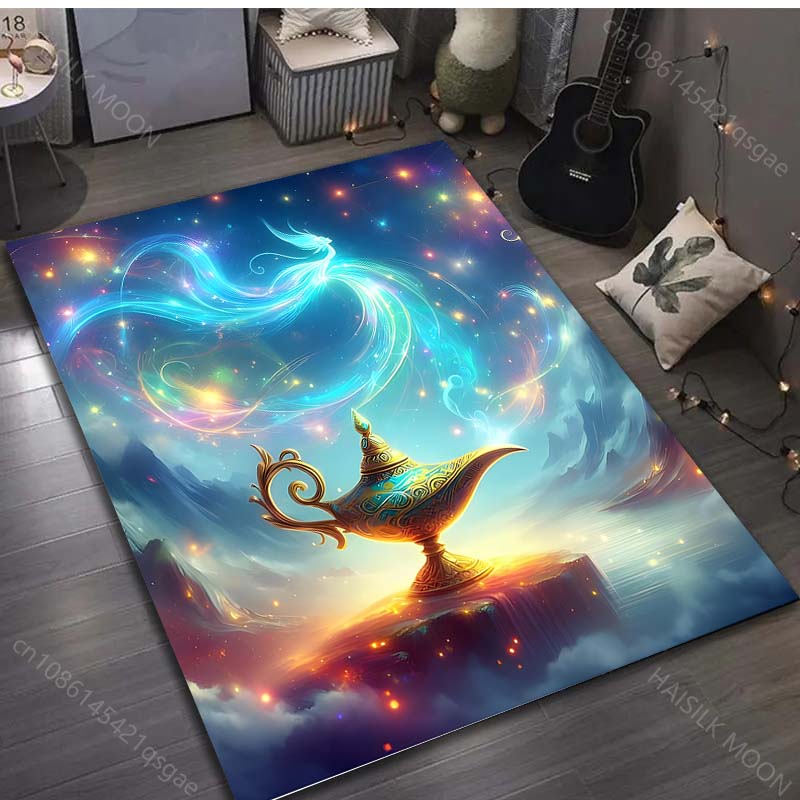 1PC Fairy Tale Wishing Lamp Painting Carpet for Living Room Bedroom Sofa Doormat Decor Sofa Table Area Rug Non-slip Floor Mat