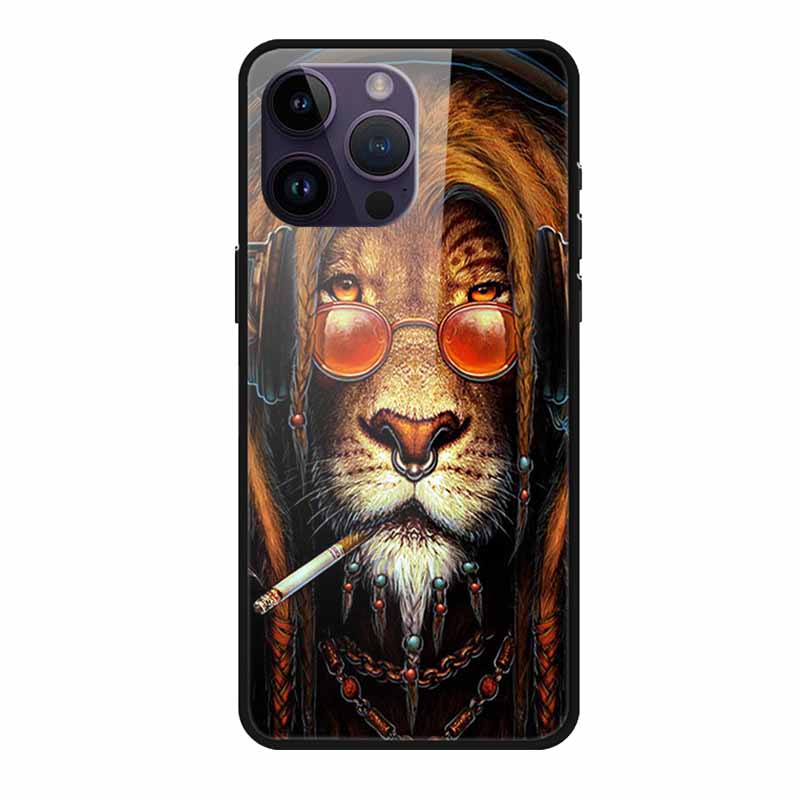 

Phone Case for Apple iphone 15 pro 15 plus Tempered Glass Hard Back Cover for iphone 15 pro max iphone15 Wolf Lion Funda Capa iphone15 plus