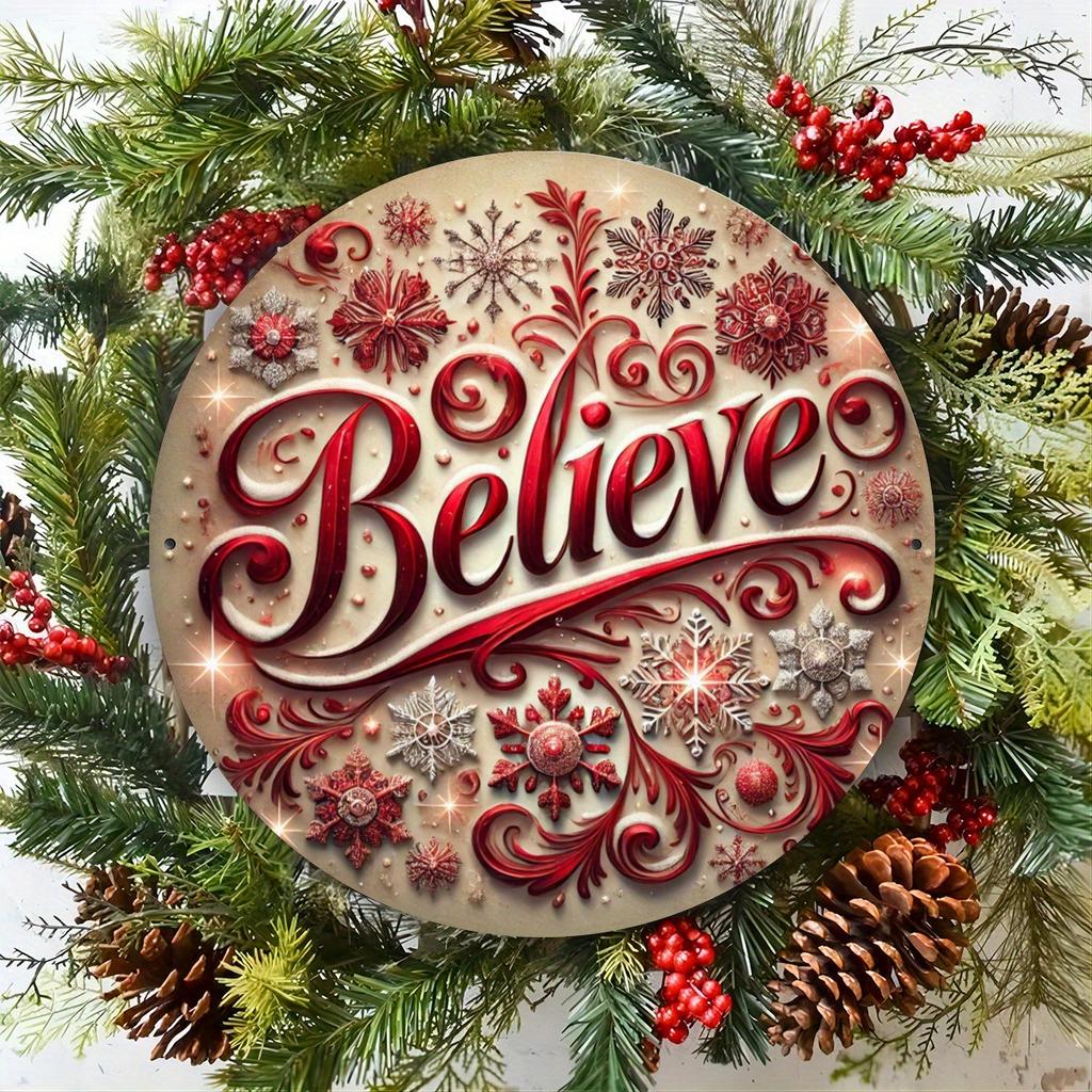Believe" 2D Metal Sign with Christmas Print Design 7.8X7.8 inches (20X20 cm) Perfect for man cave garage and outdoor decoration