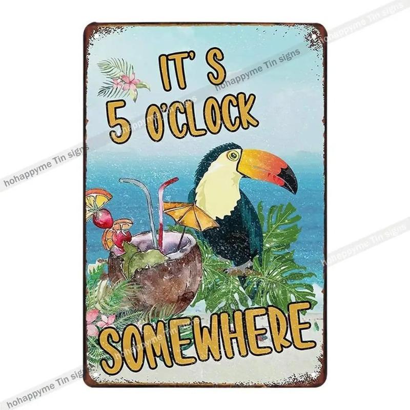 5 O'Clock Vintage Tin Sign, Retro Metal Wall Decor