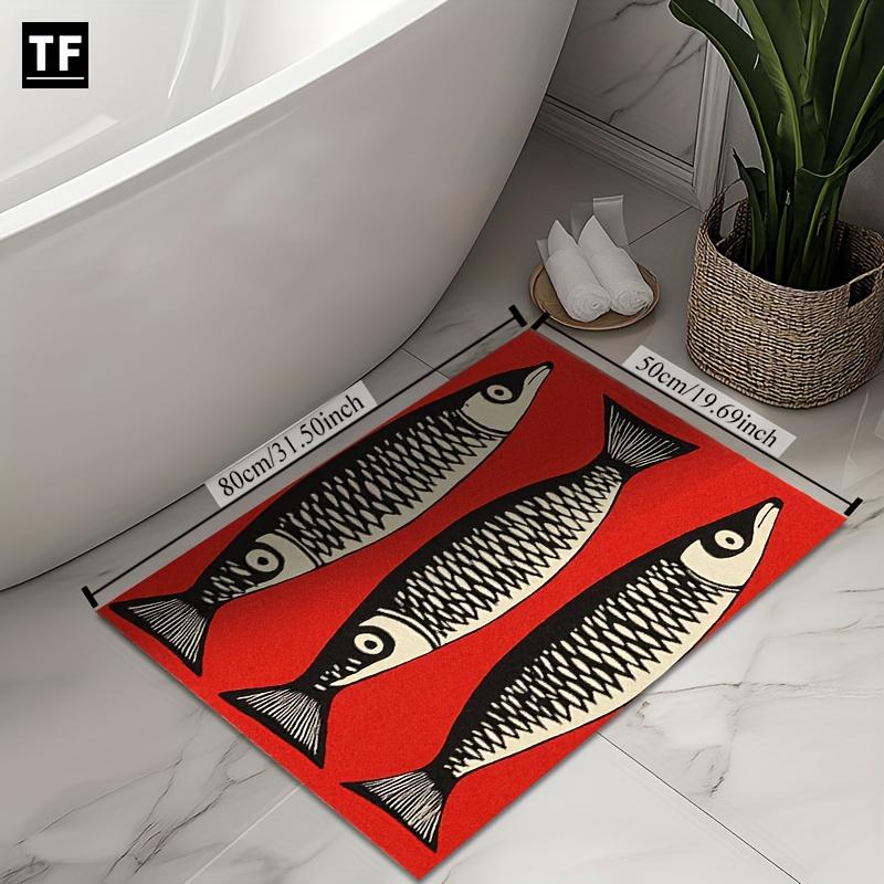

VIKAMA Retro Red Fish Doormat, Three Striped Fish Print Non-Slip Floor Mat for Entryway Bathroom, Art Decor Carpet 40cm x 60cm
