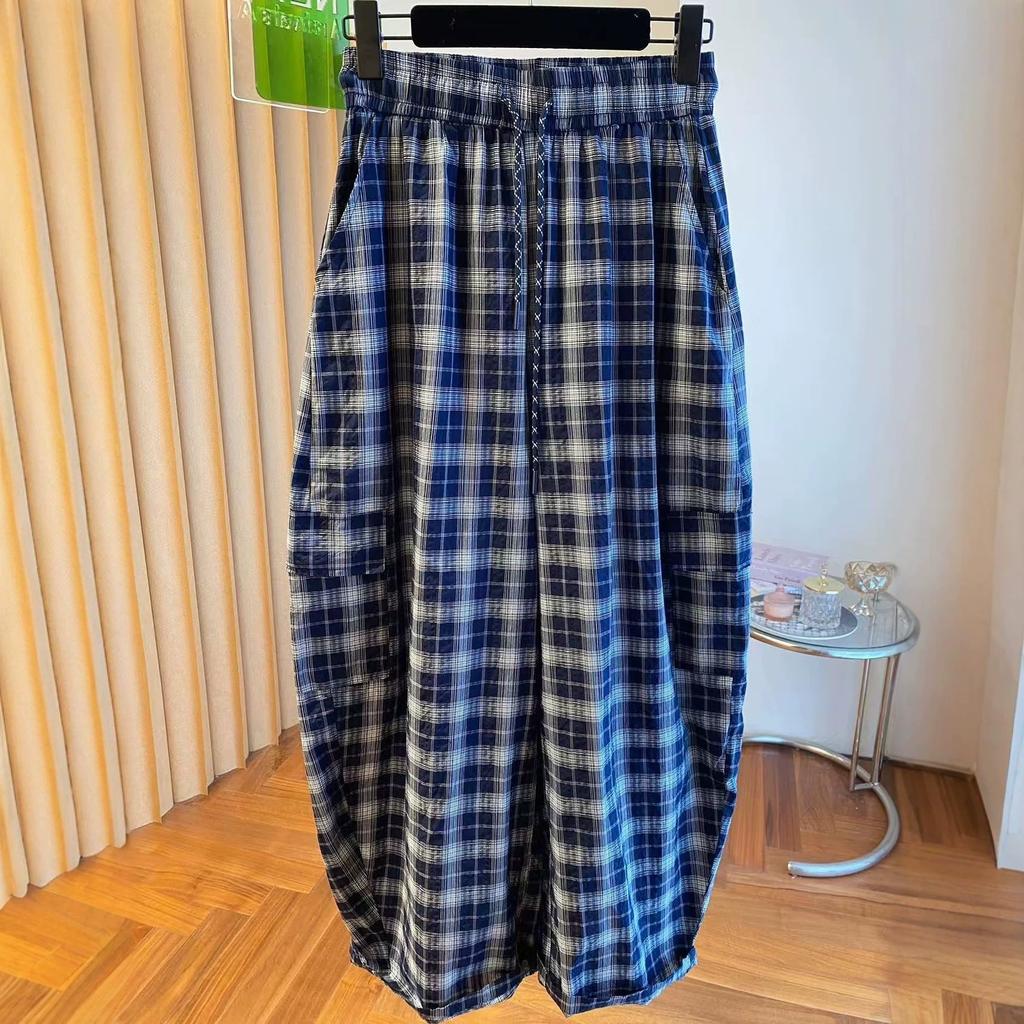 Summer New European Fashion Versatile Elastic Waist Casual Pants Wide-leg Pants Loose and Thin Straight Pants Trousers