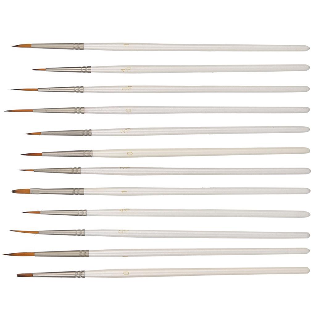 12PCs Nylon Brush Drawing Pen Art Supplies Painting Tool White Wooden Rod for Craft Collection