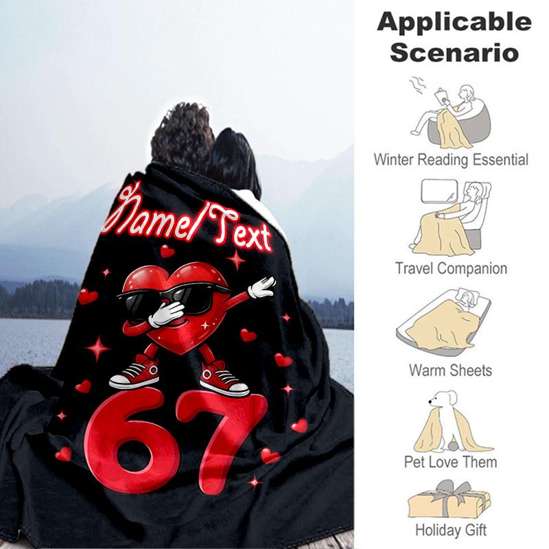 1PC Custom Name "Love Celebration: 67th Birthday" Flannel Blanket Versatile,all-season Throw Suitable for the Living Room,bedroom,camping,travel,and G