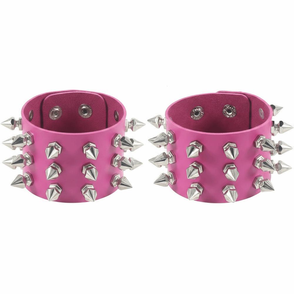 2pcs/set Adjustable Punk Goth Bracelet Wide PU Leather Bangle Leopard Wristband  Harajuku