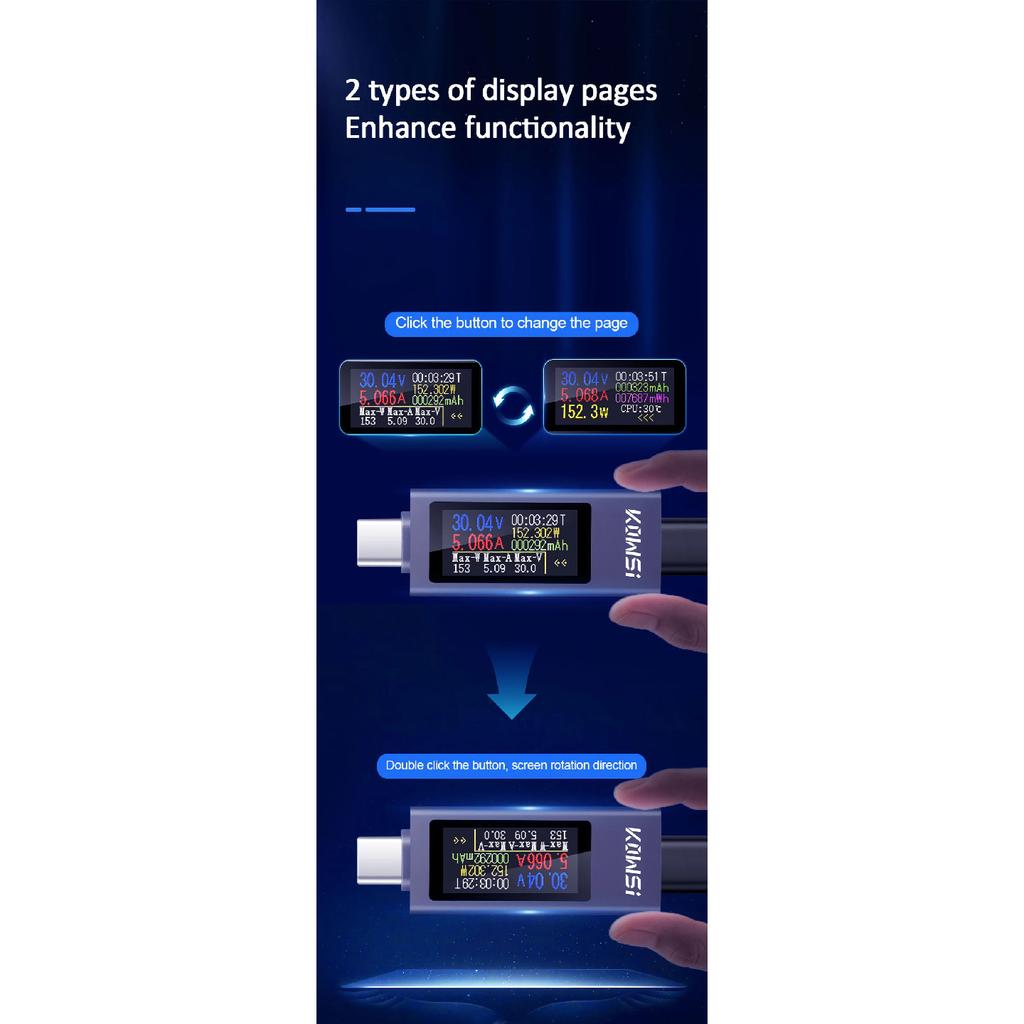 Type-C Tester DC Digital Voltmeter Amperimetro Current Voltage Meter Amp Volt Ammeter Detector Power Bank Charger Indicator