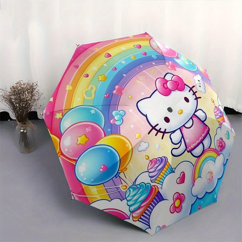Hello Kitty,Rainbow Automatic Folding Umbrella-Simple 8-Rib Design, Bright Cartoon Pattern, Durable Iron Frame, Suitable For Travel, Outdoor