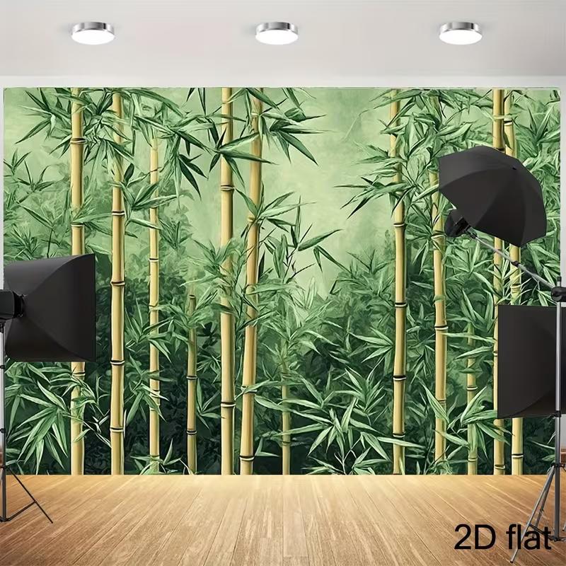 Tessuto Sfondo Foto Parete 2D Acquerello Vintage Bambuseto Decorazione Zen Sfondo