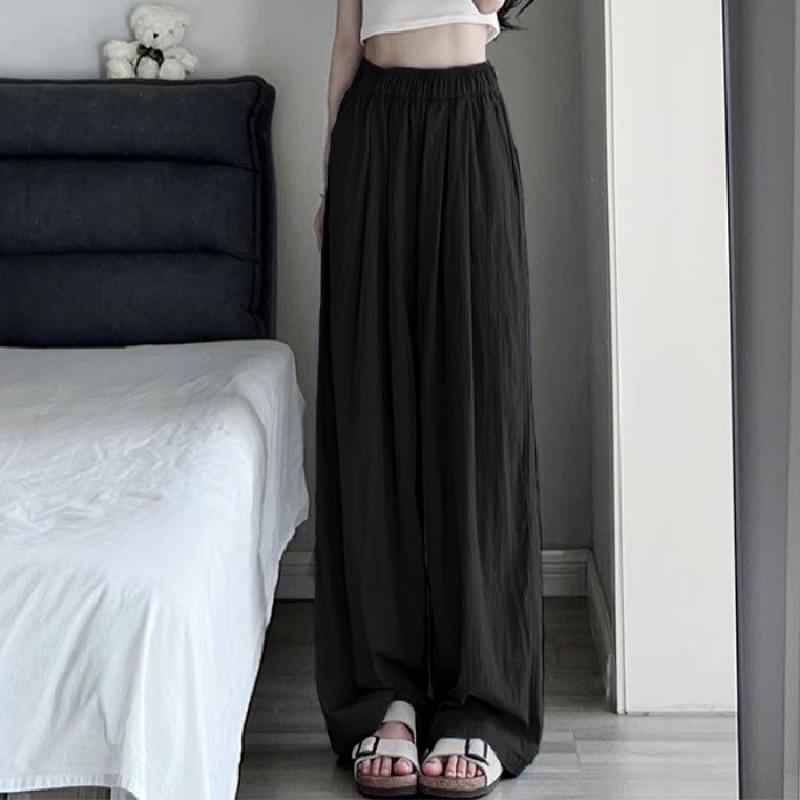 

Ice Silk Cool Women s Wide-Leg Pants: High Waist, Plus Size, Summer Drape, Loose Fit 4XL чорний