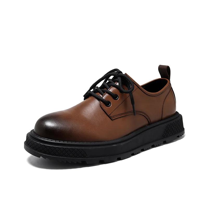 Fashion Black British Style Thick Bottom Round Toe Patent Leather Shoes Work Shoes Handmade Casual Formal Oxford Shoes Lace Up Men Shoes