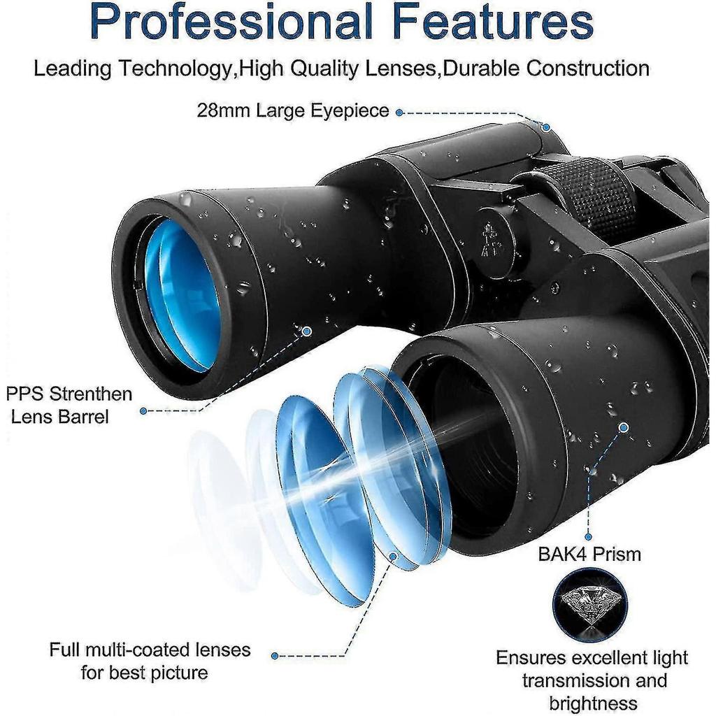 Binoculars For Adults,20x50 High Power Binoculars Low Light Night Vision,waterproof Binocular Bak4 Prism Fmc Lens,for Sports Spotting Outdoor Camping