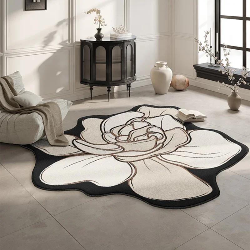 Covor pentru sufragerie Covoare cu flori Scaun Covoraș pentru podea Negru Alb Covor de lux pentru decorare a casei Dormitor Covoare de noptieră Alfombra De Salón
