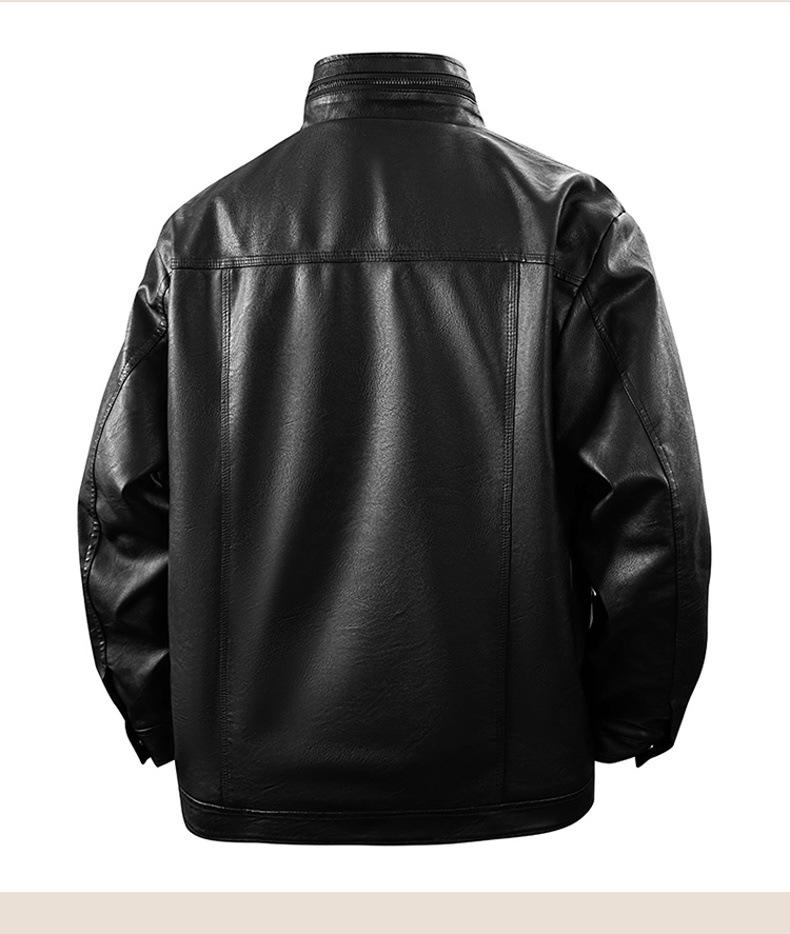 Men's Fleece-Lined Leather Winter Jacket, Thickened, Trendy Stand Collar - Ideal for Business, Casual, or Motorcycle Wear