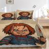 3-teiliges Chucky Vatertag Bedrucktes Steppdecken-Set - Enthält 1 Bettbezug und 2 Kissenbezüge, Maschinenwaschbar - Geeignet für alle Jahreszeiten.C020