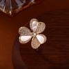 Gold Plated Four Leaf Clover Mother of Pearl CZ Statement Ring for Women, Luxury Flower Open Ring, Wedding Party Daily Wear Gift