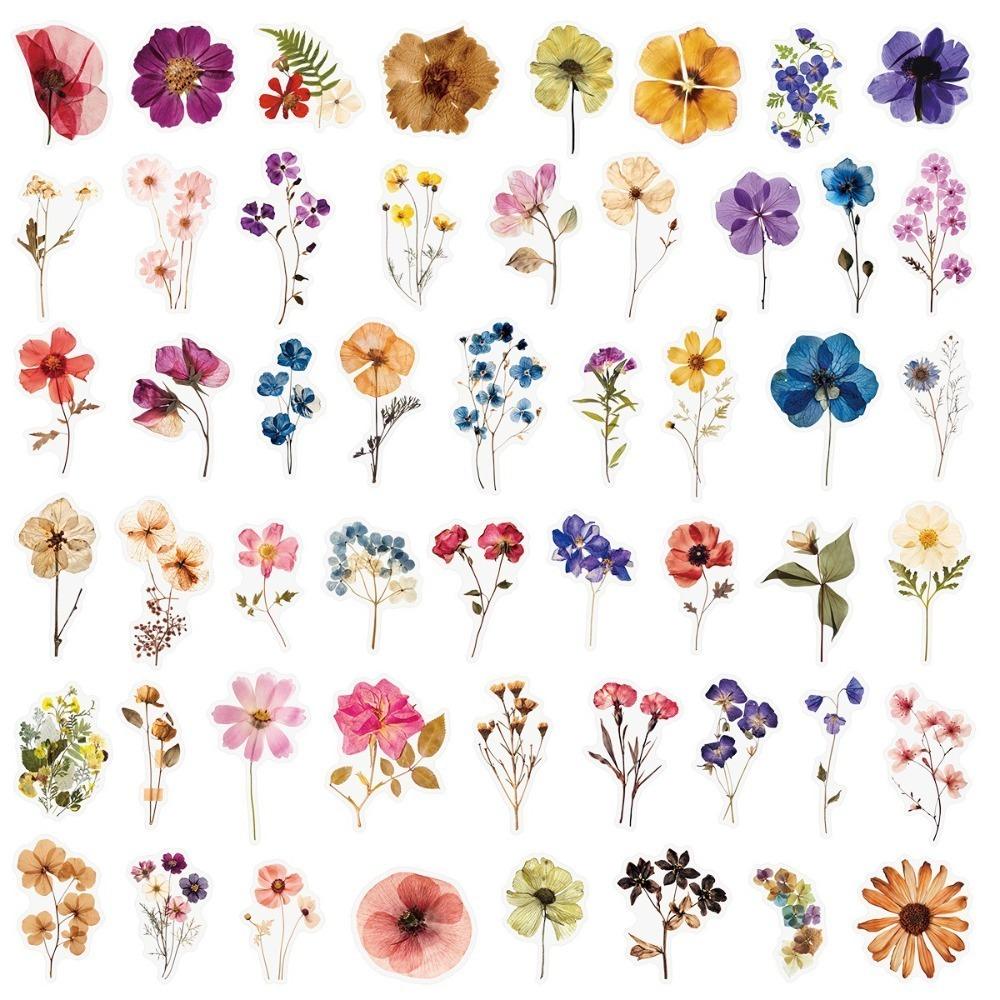 50PCS Waterproof Ink Flower Sticker Pack PET Flower Booklet Flower Material Decorative Transparent Non Repetitive