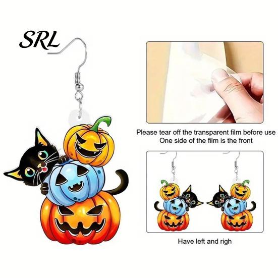 Hypoallergenic Earrings for Sensitive Ears 1 Pair Halloween Drop Dangle Women, Acrylic Pumpkin Lightweight Ear Jewelry Teens Black Cat Earrings,