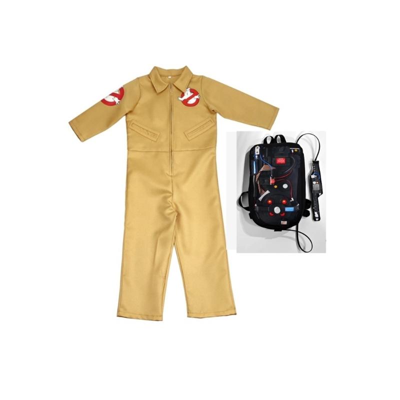 Kids Children Ghostbuster Costume with Protons Pack Accessory Ghostbuster Jumpsuit for Halloween Cosplay Party