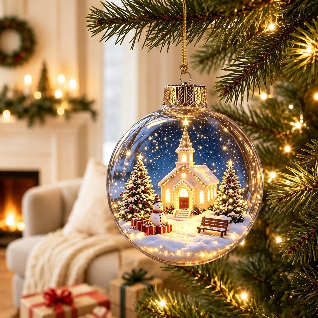 Transparent Light-Up Christmas Ornament Ball for Holiday Tree Hanging Decor